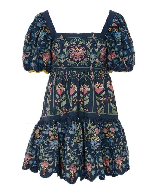 Farm Rio Blue Mini Stitched Garden Dress