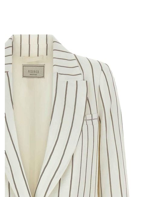 Peserico White Pinstripe Twill Blazer