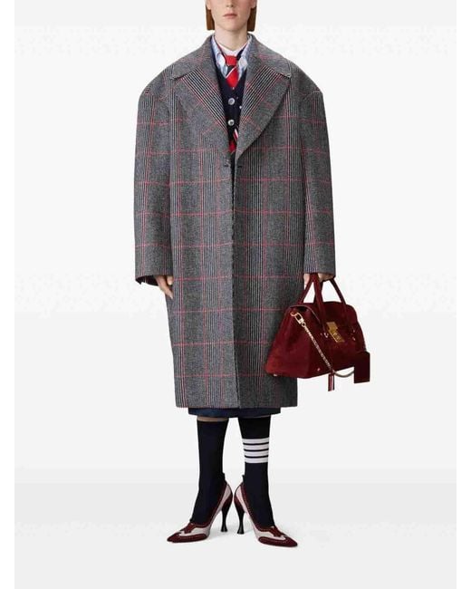 Thom Browne Red Argyle Intarsia V-Neck Cardigan