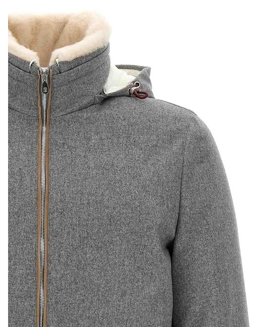 Brunello Cucinelli Gray Sherling Neck Bomber Jacket for men