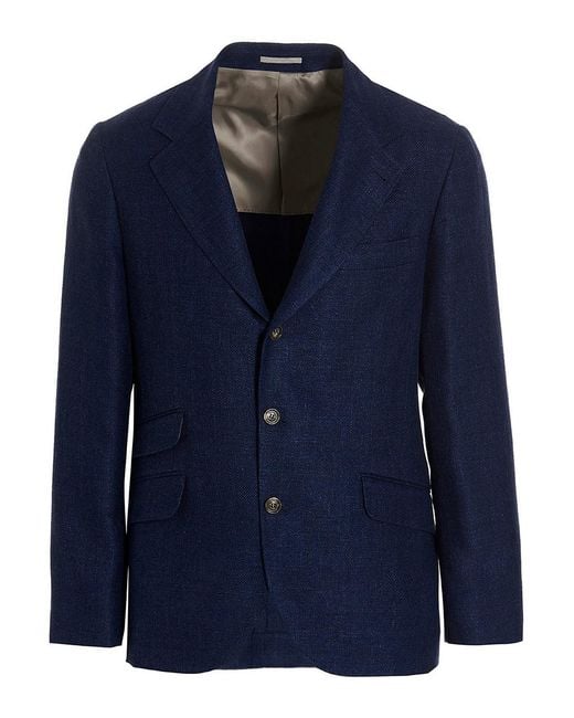 Brunello Cucinelli Blue Linen Blend Suit for men