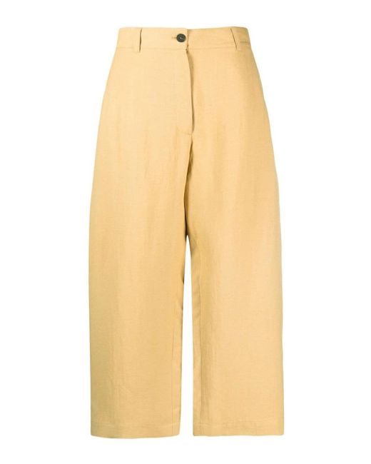 Studio Nicholson Yellow Wide Leg Cropped Cotton Trousers