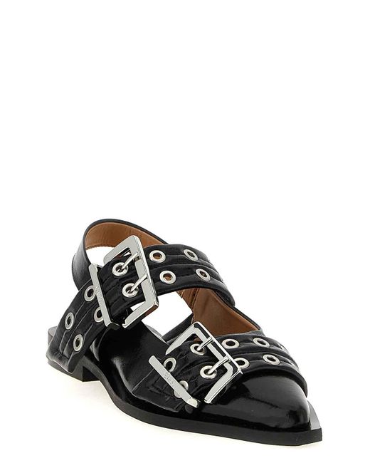 Ganni Black Feminine Buckle' Slingback