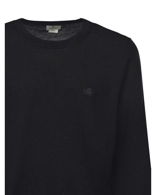 Etro Blue Wool Sweater With Embroidered Monogram for men