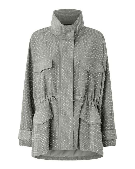 Pinko Gray Embellished Mini Studded Technical Parka
