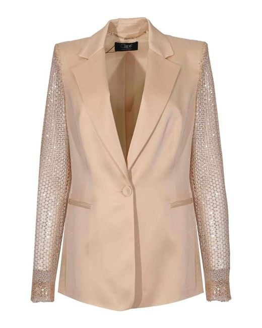 Clips Natural Crepe Jacket With Sequined Mesh Sleeves