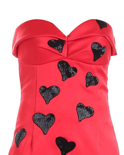 Moschino Red Embellished Heart Sleeveless Maxi Dress
