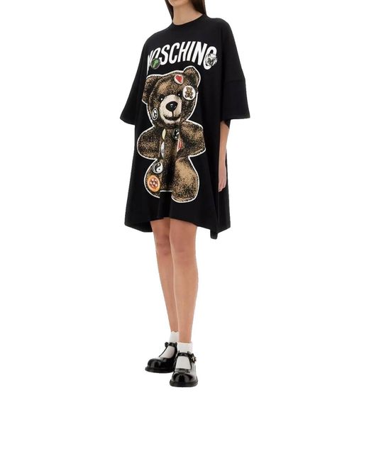 Moschino Black T-Shirt Dress Orsetto Pins