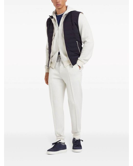 Brunello Cucinelli White Zip-Up Jersey Hoodie for men