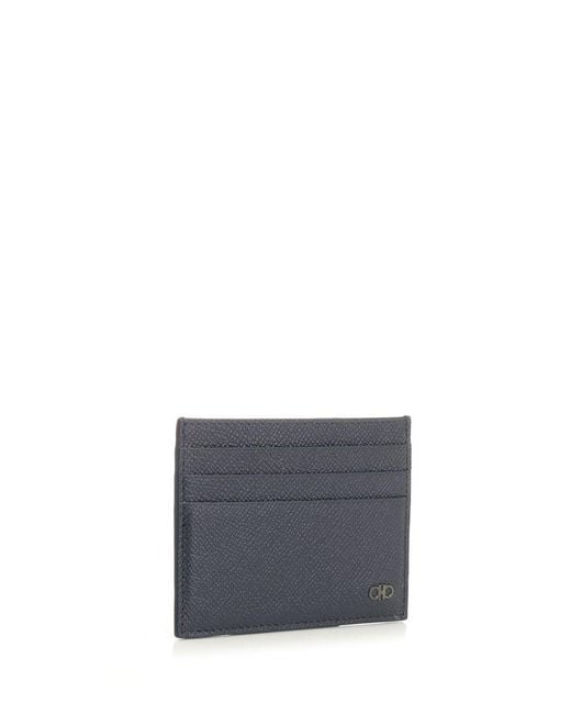 Ferragamo Blue Gancini Credit Card Holder for men