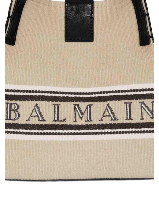 Balmain Natural Release Canvas And Leather Bucket Bag