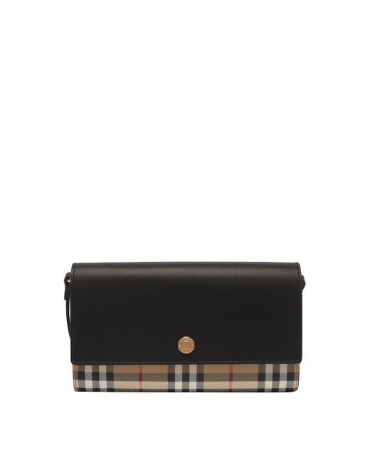 Burberry Black And Tartan Bag With Button Closure