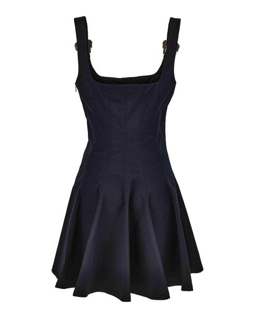 Versace Jeans Blue Couture Pleated Buckle-Strap Dress