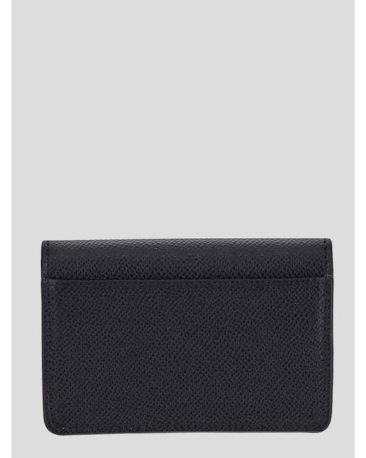 Valextra Black Coin Purse In Smoke Grained With Flap for men