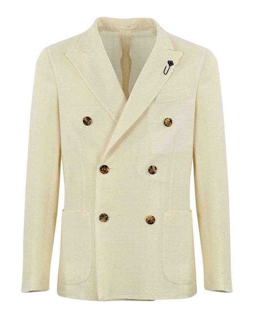 Lardini Natural Double-breasted Cotton Jacket for men