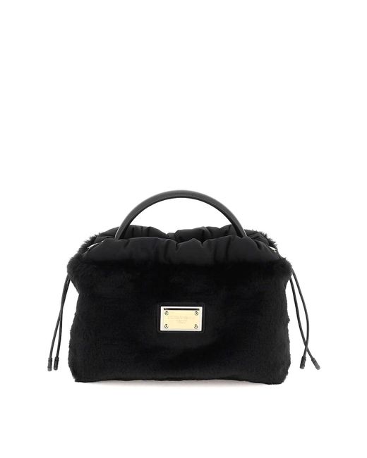 Dolce & Gabbana Black Fur Logo Bag