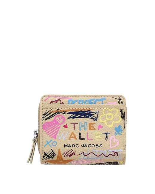 Marc Jacobs White The Mini Compact Wallet Punk Scribble