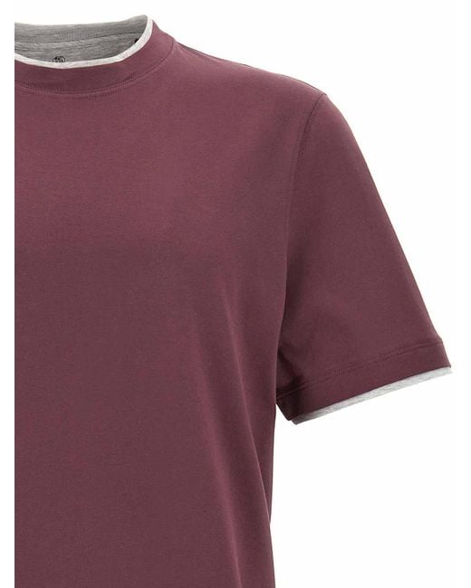 Brunello Cucinelli Purple Double Layer T-Shirt for men