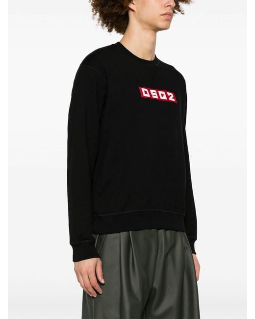 DSquared² Black Logo-Patch Cotton Sweatshirt for men