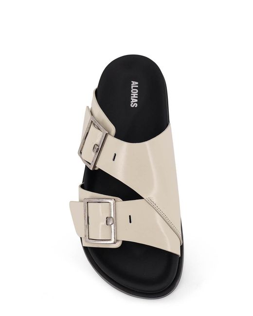 Alohas White Alba Flat Leather Sandals