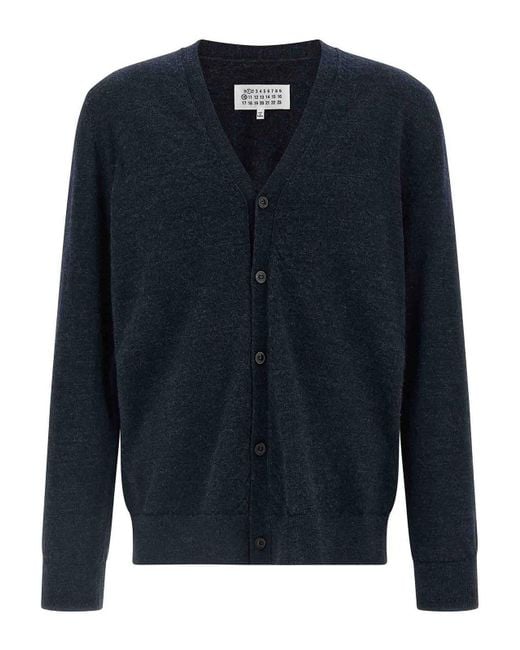 Maison Margiela Blue Suede Patch Cardigan for men
