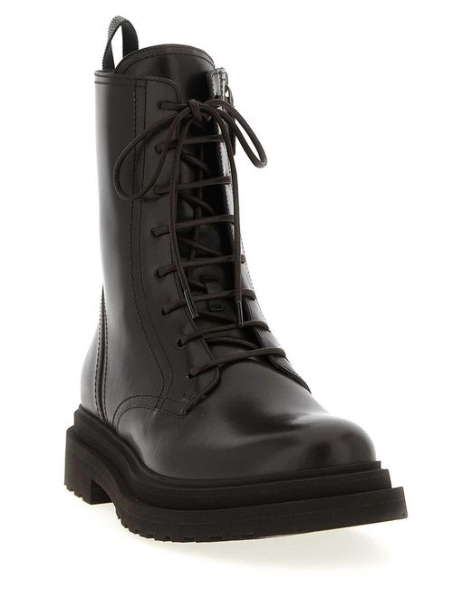 Brunello Cucinelli Black Lace-Up Pull-Tab Boots