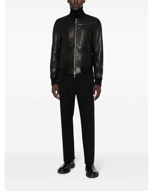 Tagliatore Black Leather Jacket for men