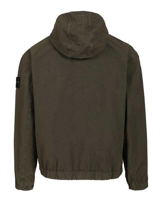 Stone Island Green Organic Cotton Ripstop Hooded Overshirt for men