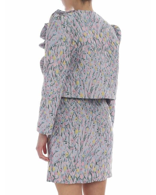Vivetta Gray Erba Embroidered Jacket With Pastel Flowers