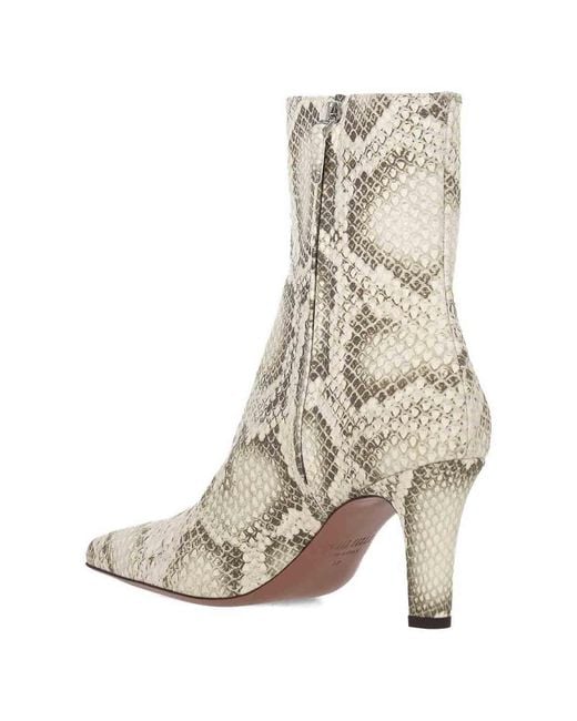 Paris Texas Natural Snake-Effect Mid-Heel Boots