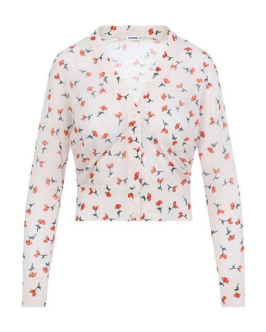 Jil Sander White V-Neck Cotton Cardigan