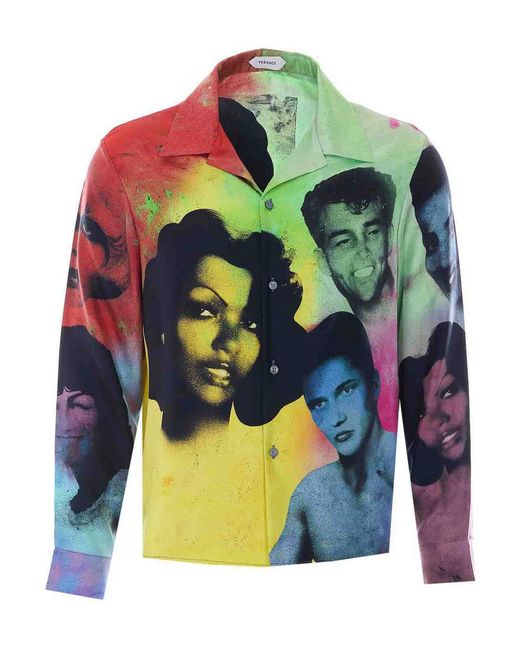 Versace Multicolor Printed Silk Twill Slim Shirt for men