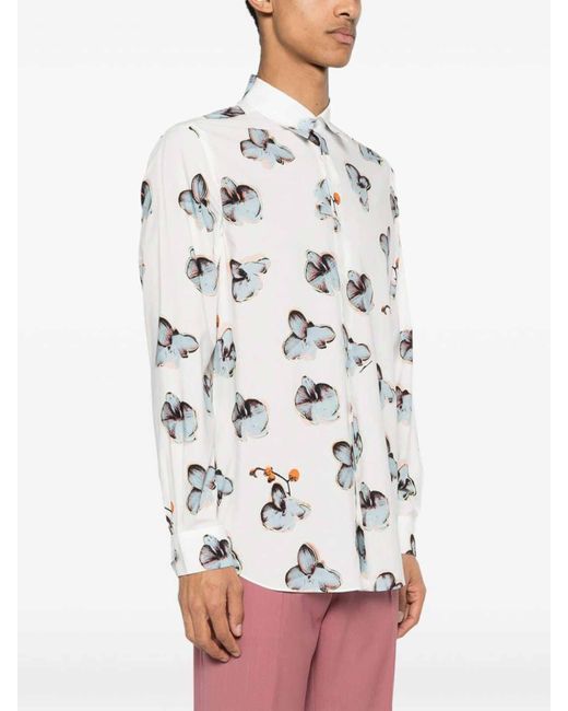 Paul Smith White Orchid-print Shirt for men