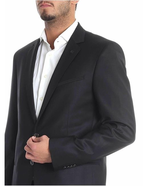 Karl Lagerfeld Black Wool Two Button Suit for men