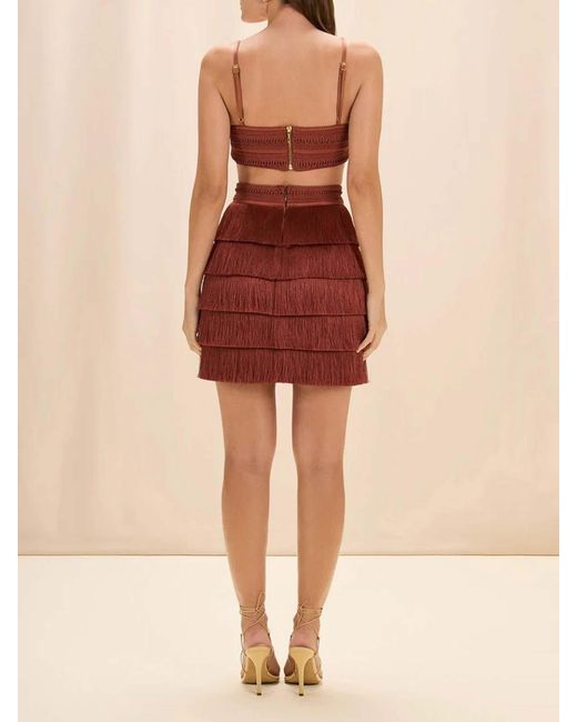PATBO Red Amethyst Fringe Mini Dress