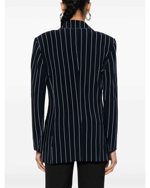 Norma Kamali Blue Pinstriped Double-Breasted Jacket