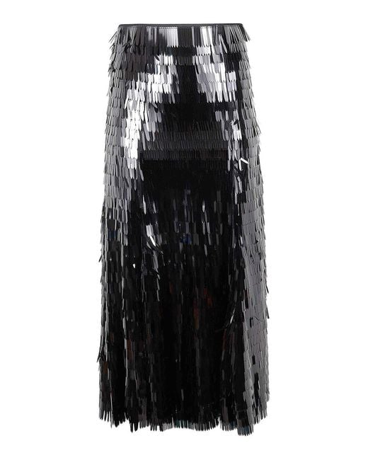 Self-Portrait Black Sequin Midi Skirt