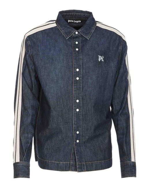 Palm Angels Blue Monogram Denim Track Jacket for men