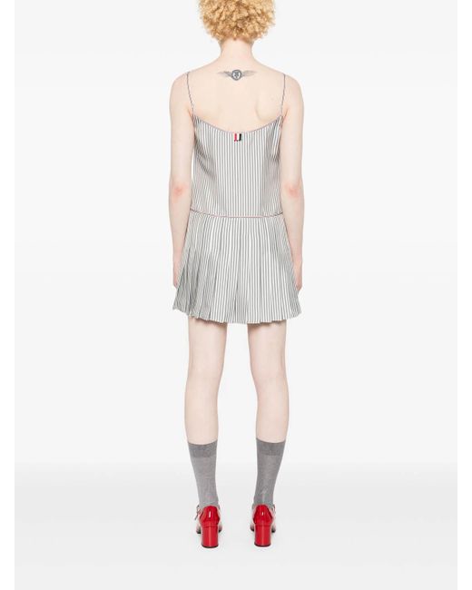 Thom Browne White Striped Pleated Minidress