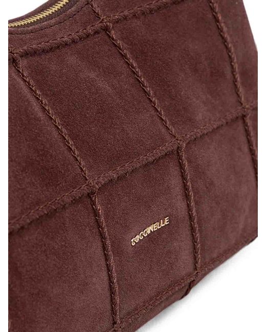 Coccinelle Purple Handbag Check Suede Embr/Grale Berry/Berry