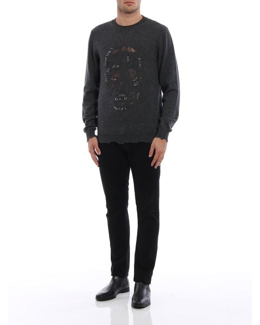 McQueen Black Skull Punk Piercing Sweater for men