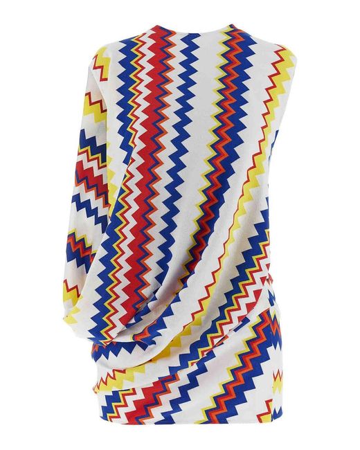 Missoni Blue Peplum Top With Vibrant Zigzag Pattern