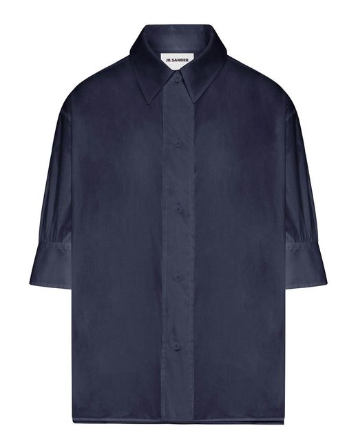 Jil Sander Blue Semi-Transparent Cotton Shirt