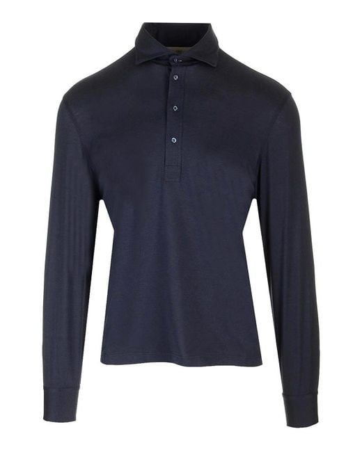 Brunello Cucinelli Blue Silk And Cotton Polo Shirt for men