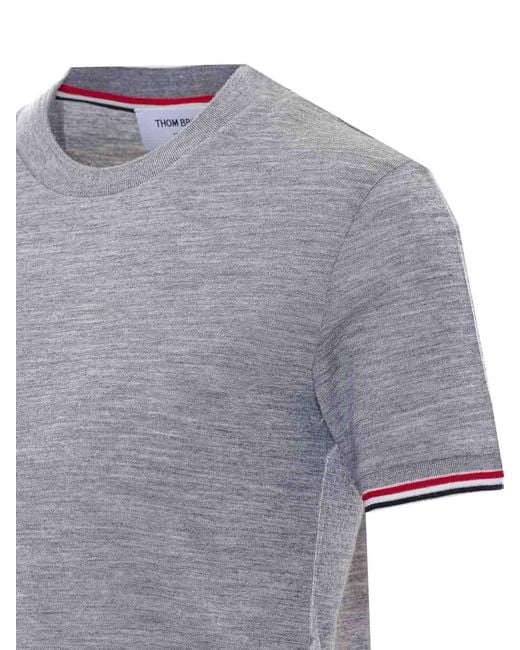 Thom Browne Gray Stripe Logo T-Shirt