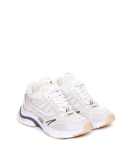 Ash White And Beige Race Sneakers