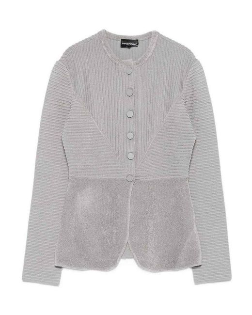 Emporio Armani Gray Buttoned Crewneck Jacket