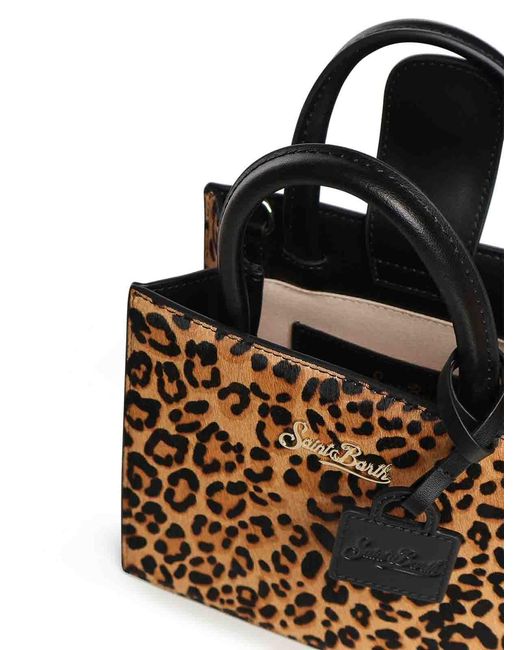 Mc2 Saint Barth Black Mini Leopard Print Shopper Bag