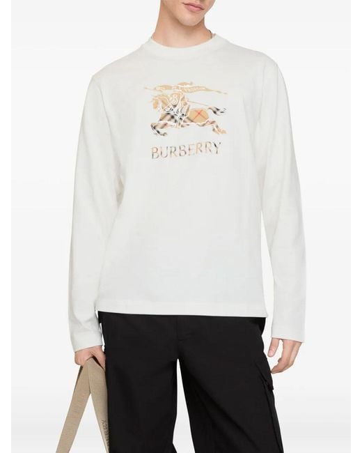Burberry White Long Sleeve T-Shirt Chalk for men