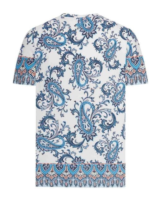 Etro Blue Rome Cotton T-Shirt With Placed Print for men